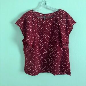 Plus Size Dark Red and White Polka Dot Flutter Sleeve Blouse